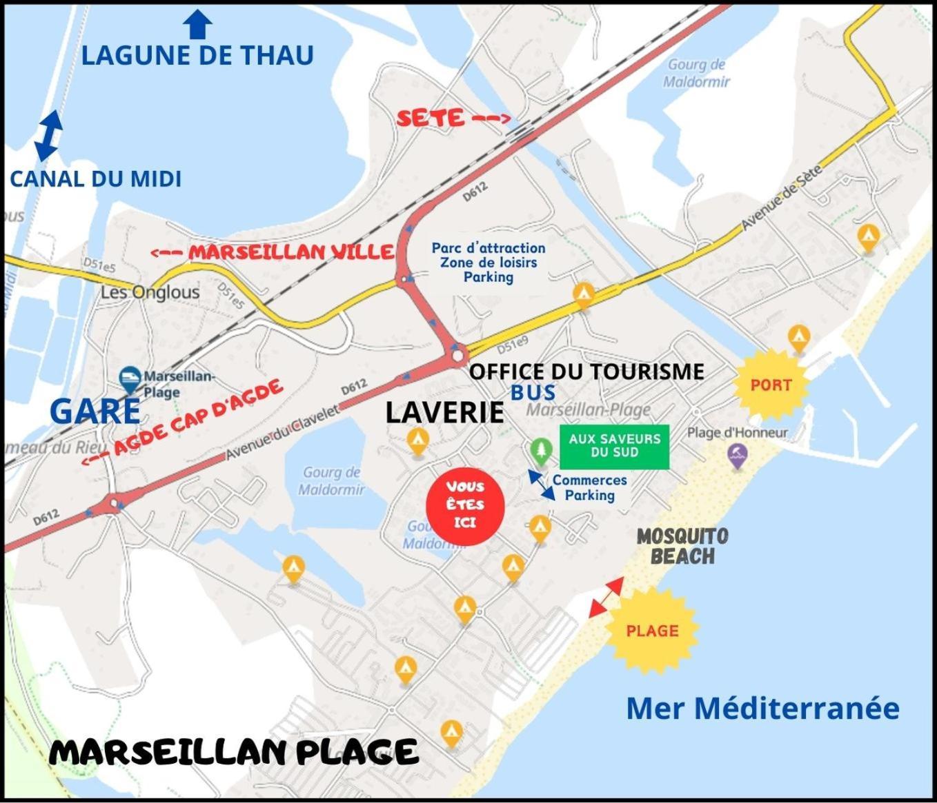 Residence Le Sunset Marseillan-Plage, Entre Mer Et Lagune De Thau, Etape Velo, Famille, Couple, Vrp, Toutou Admis, Jardin, Parking Prive Gratuit, Velos, Clim, Wifi Fibre Gratuite, Commodites, Plage Et Piste Cyclable A Proximite, 6 Couchages Nous Cont Kültér fotó